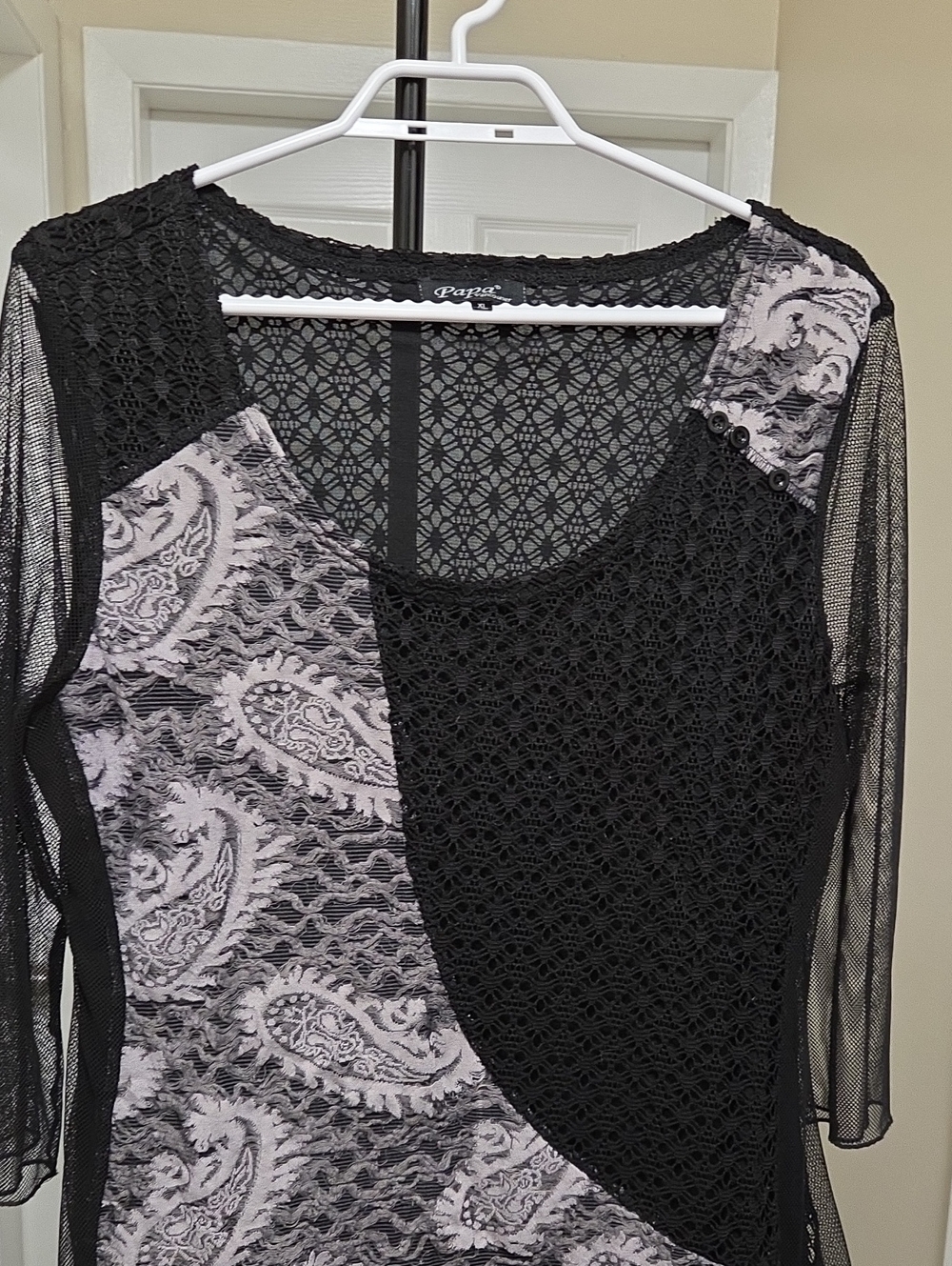 Papa Vancouver Black Gray Paisley Mesh Lace Overlay Tunic Top Fairy Grunge Boho - Picture 4 of 11